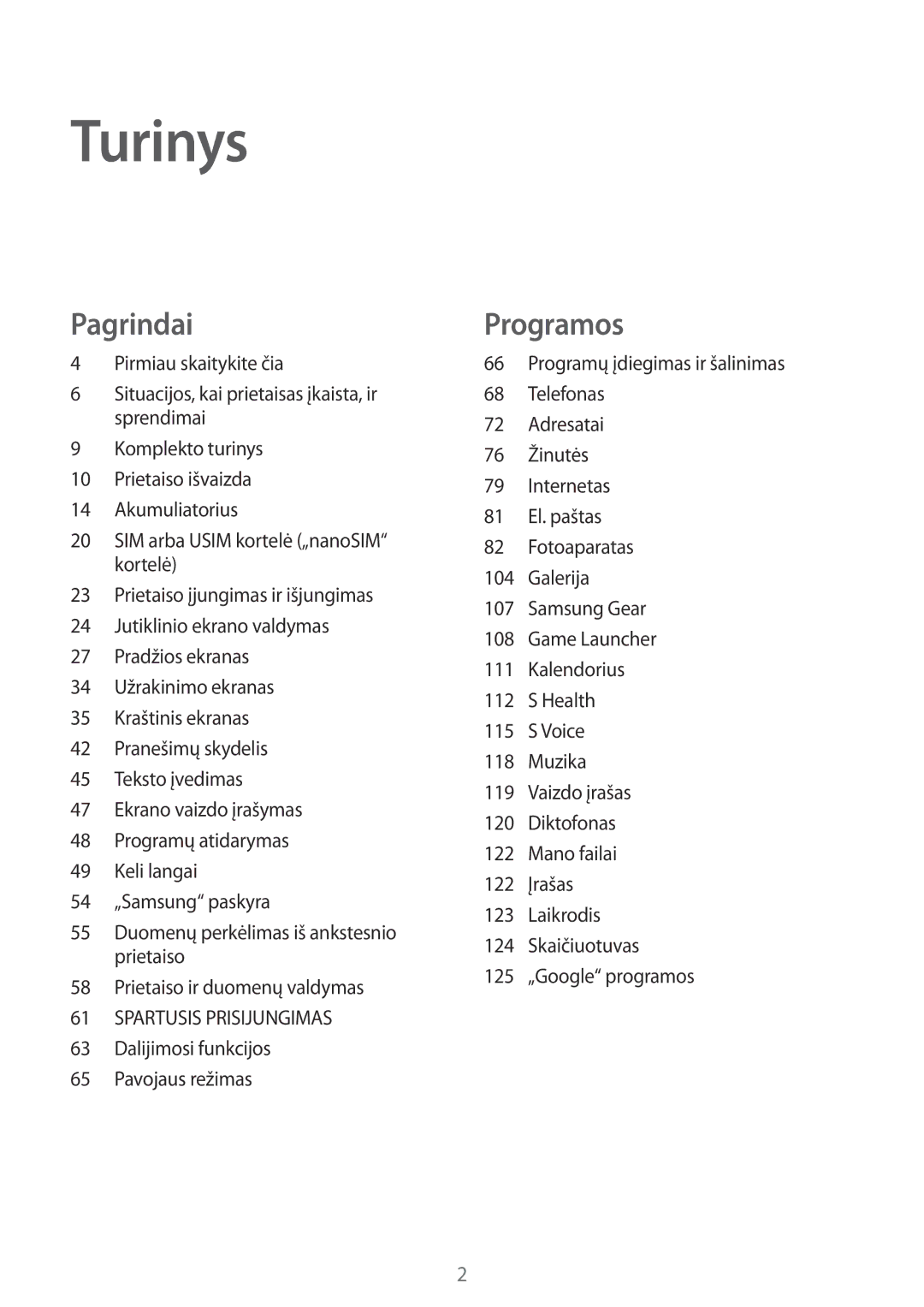 Samsung SM-G928FZKESEB, SM-G928FZKASEB, SM-G928FZDASEB, SM-G928FZSASEB, SM-G928FZDESEB, SM-G925FZKASEB manual Turinys 