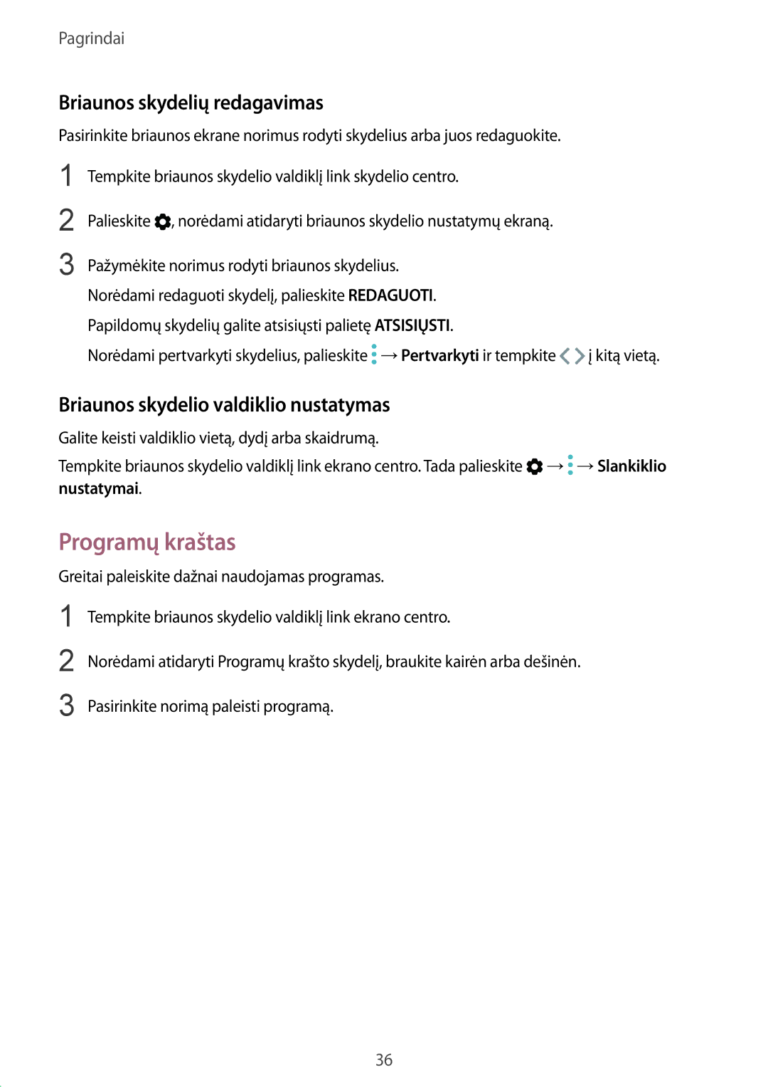 Samsung SM-G928FZKASEB Programų kraštas, Briaunos skydelių redagavimas, Briaunos skydelio valdiklio nustatymas, Nustatymai 