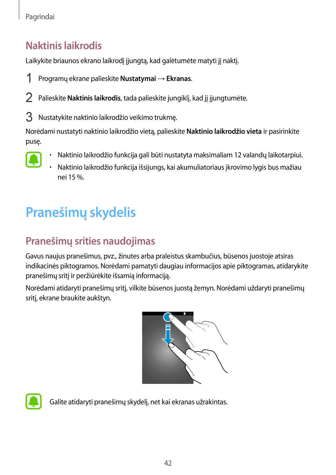 Samsung SM-G928FZKASEB, SM-G928FZDASEB, SM-G928FZKESEB Pranešimų skydelis, Naktinis laikrodis, Pranešimų srities naudojimas 