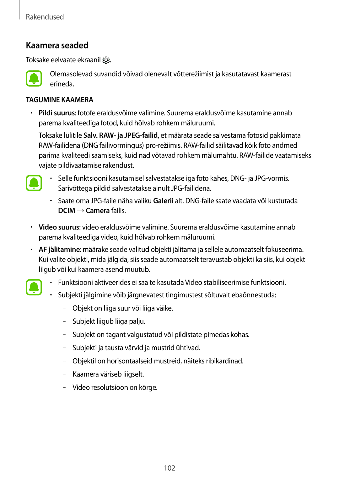 Samsung SM-G928FZKASEB, SM-G928FZDASEB, SM-G928FZKESEB, SM-G928FZSASEB, SM-G928FZDESEB manual Kaamera seaded, Tagumine Kaamera 