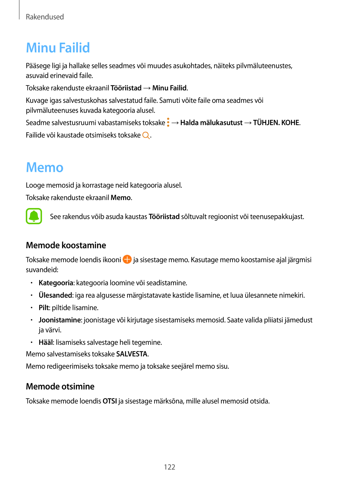 Samsung SM-G928FZKESEB, SM-G928FZKASEB, SM-G928FZDASEB, SM-G928FZSASEB Minu Failid, Memode koostamine, Memode otsimine 