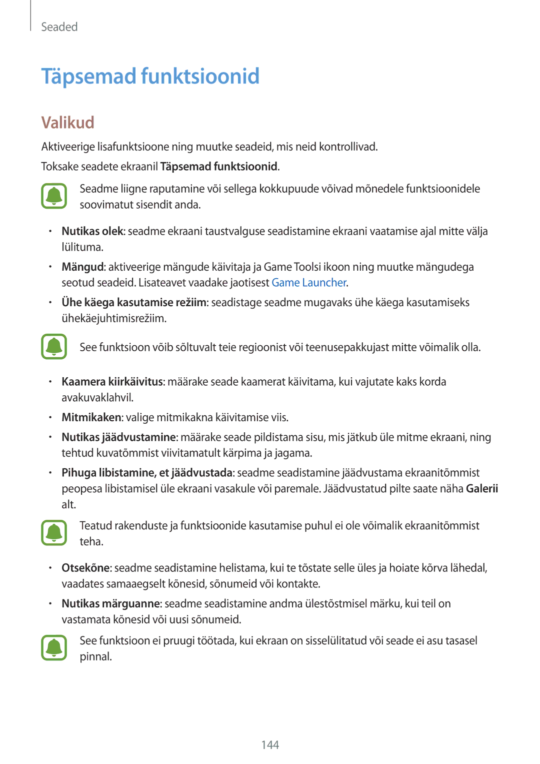 Samsung SM-G928FZKASEB, SM-G928FZDASEB, SM-G928FZKESEB, SM-G928FZSASEB, SM-G928FZDESEB manual Täpsemad funktsioonid, Valikud 