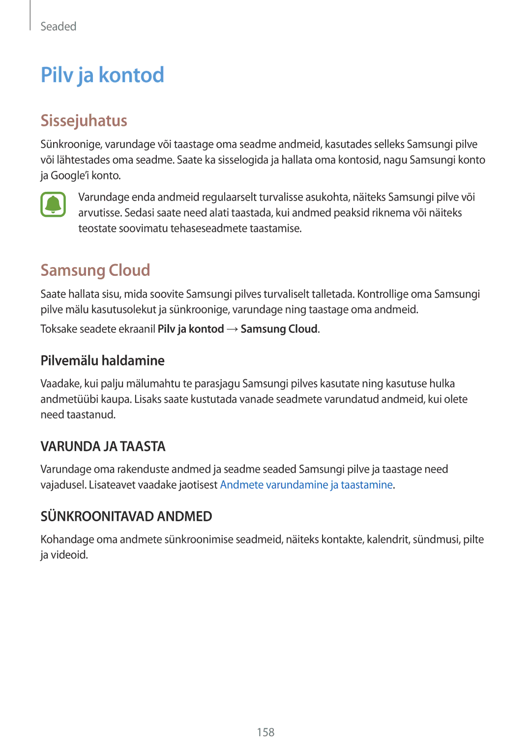 Samsung SM-G928FZKESEB, SM-G928FZKASEB, SM-G928FZDASEB, SM-G928FZSASEB Pilv ja kontod, Samsung Cloud, Pilvemälu haldamine 