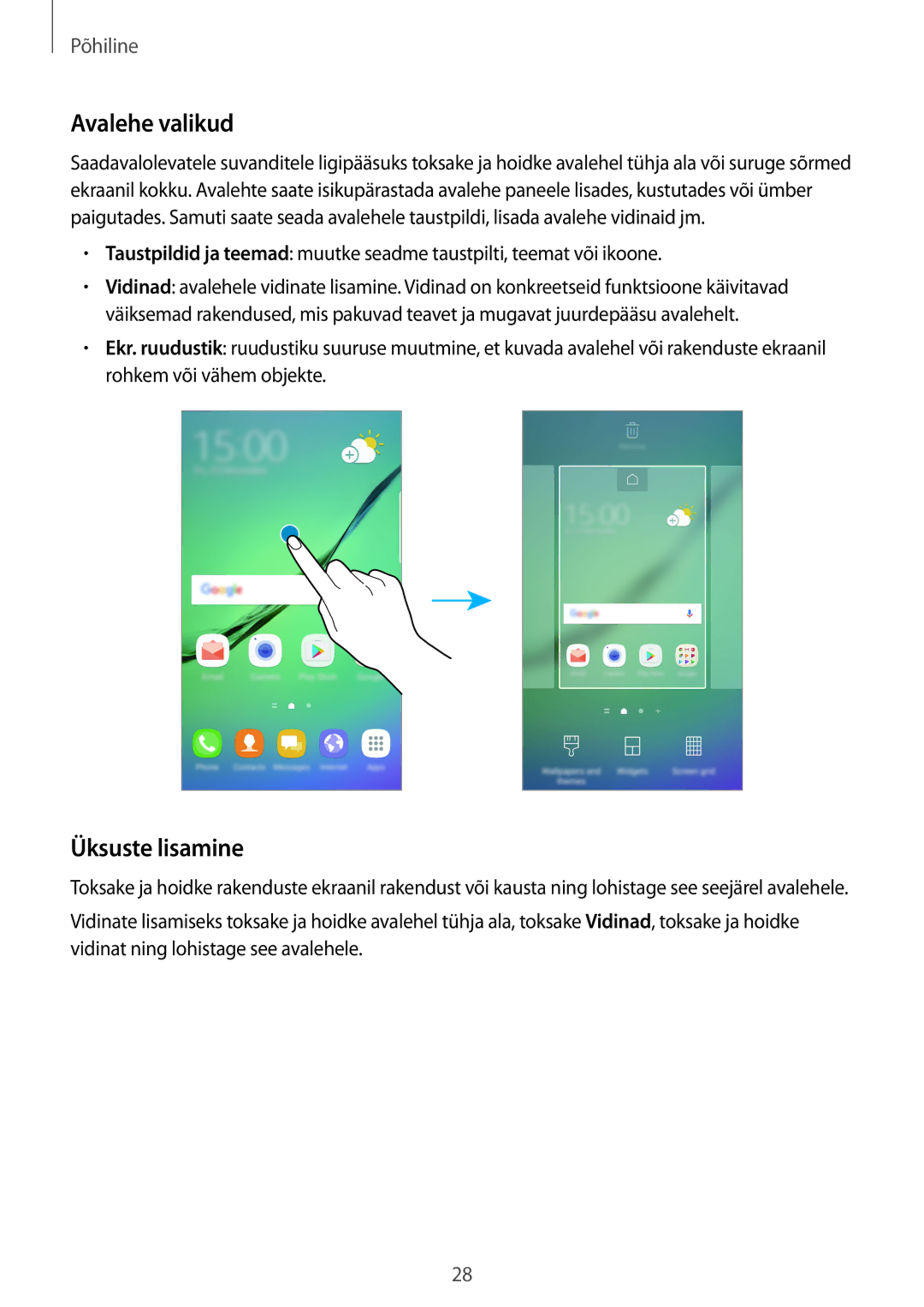 Samsung SM-G928FZDESEB, SM-G928FZKASEB, SM-G928FZDASEB, SM-G928FZKESEB, SM-G928FZSASEB manual Avalehe valikud, Üksuste lisamine 