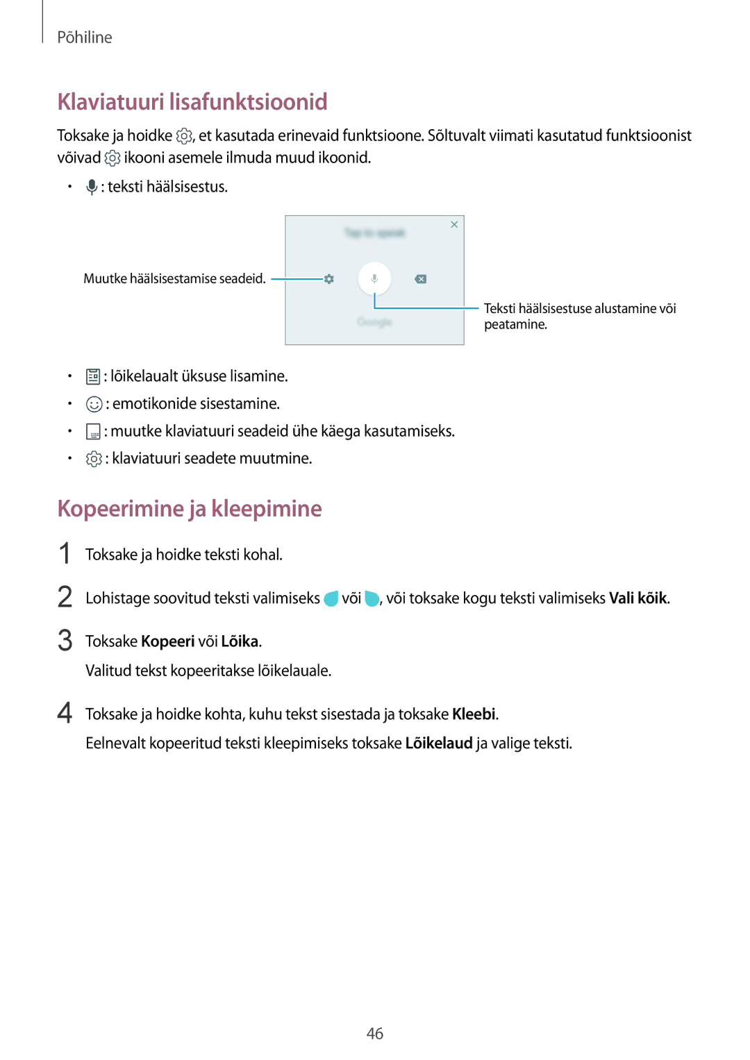 Samsung SM-G928FZDESEB, SM-G928FZKASEB, SM-G928FZDASEB manual Klaviatuuri lisafunktsioonid, Kopeerimine ja kleepimine 