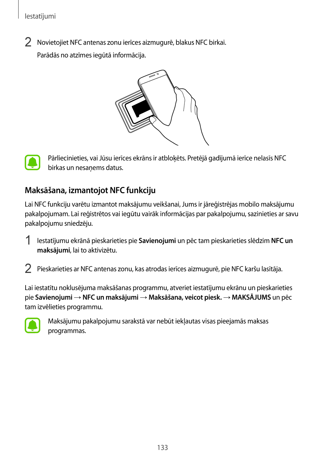 Samsung SM-G928FZDASEB, SM-G928FZKASEB, SM-G928FZKESEB, SM-G928FZSASEB, SM-G928FZDESEB Maksāšana, izmantojot NFC funkciju 