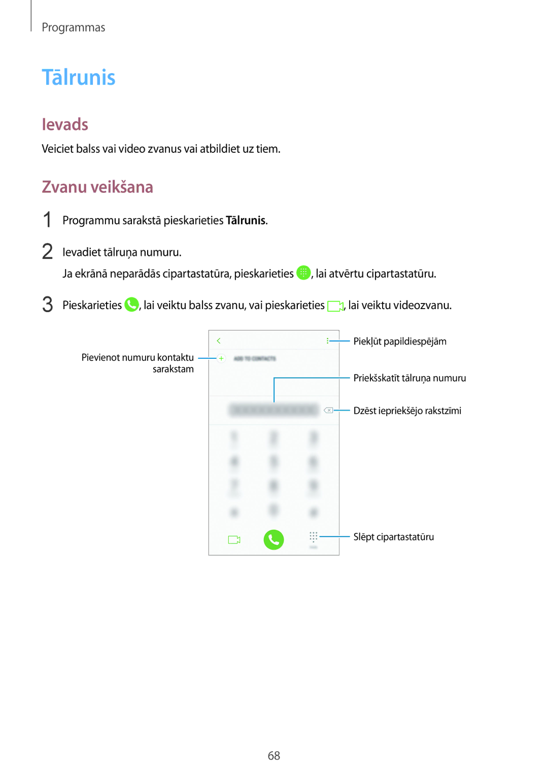 Samsung SM-G928FZKESEB, SM-G928FZKASEB manual Tālrunis, Zvanu veikšana, Veiciet balss vai video zvanus vai atbildiet uz tiem 