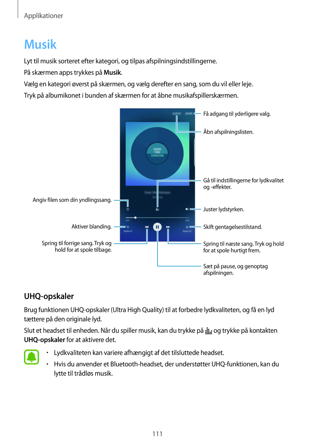 Samsung SM-G928FZSANEE, SM-G928FZDANEE, SM-G928FZKANEE manual Musik, UHQ-opskaler 