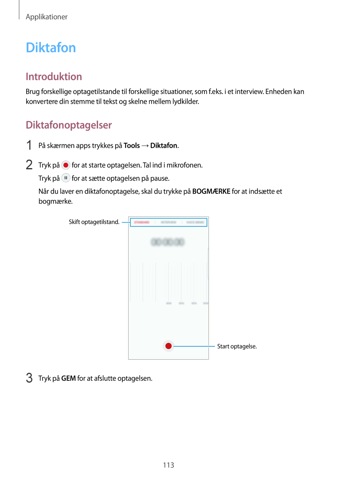 Samsung SM-G928FZKANEE, SM-G928FZSANEE, SM-G928FZDANEE Diktafonoptagelser, På skærmen apps trykkes på Tools →Diktafon 