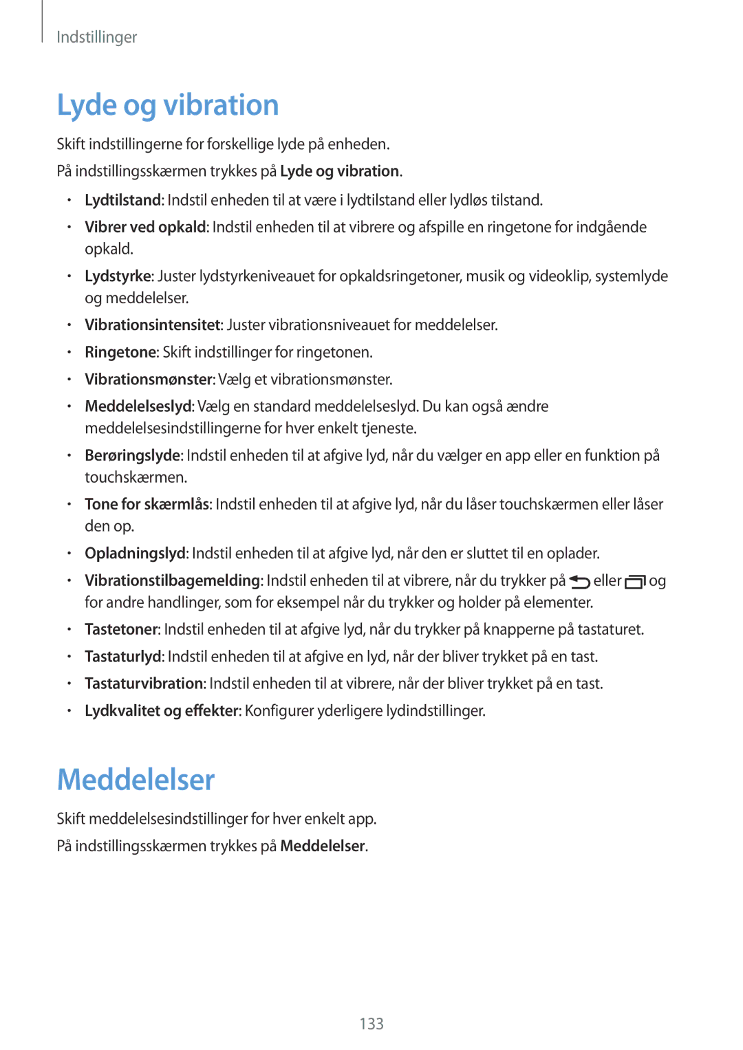 Samsung SM-G928FZDANEE, SM-G928FZSANEE, SM-G928FZKANEE manual Lyde og vibration, Meddelelser 