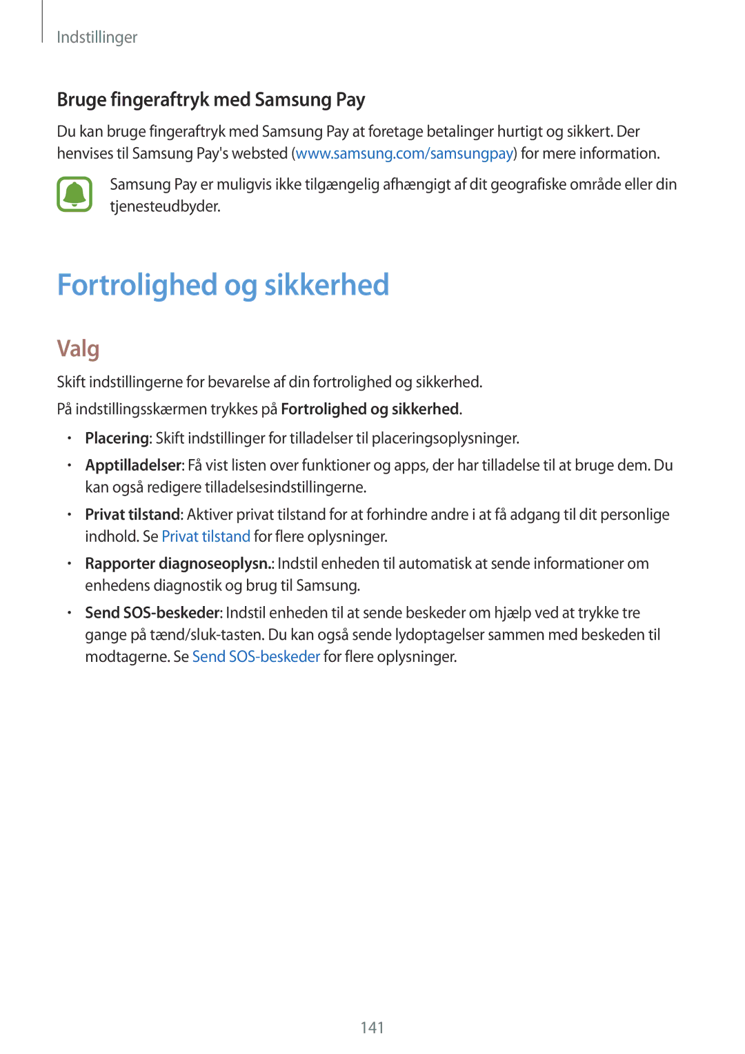 Samsung SM-G928FZSANEE, SM-G928FZDANEE, SM-G928FZKANEE manual Fortrolighed og sikkerhed, Bruge fingeraftryk med Samsung Pay 