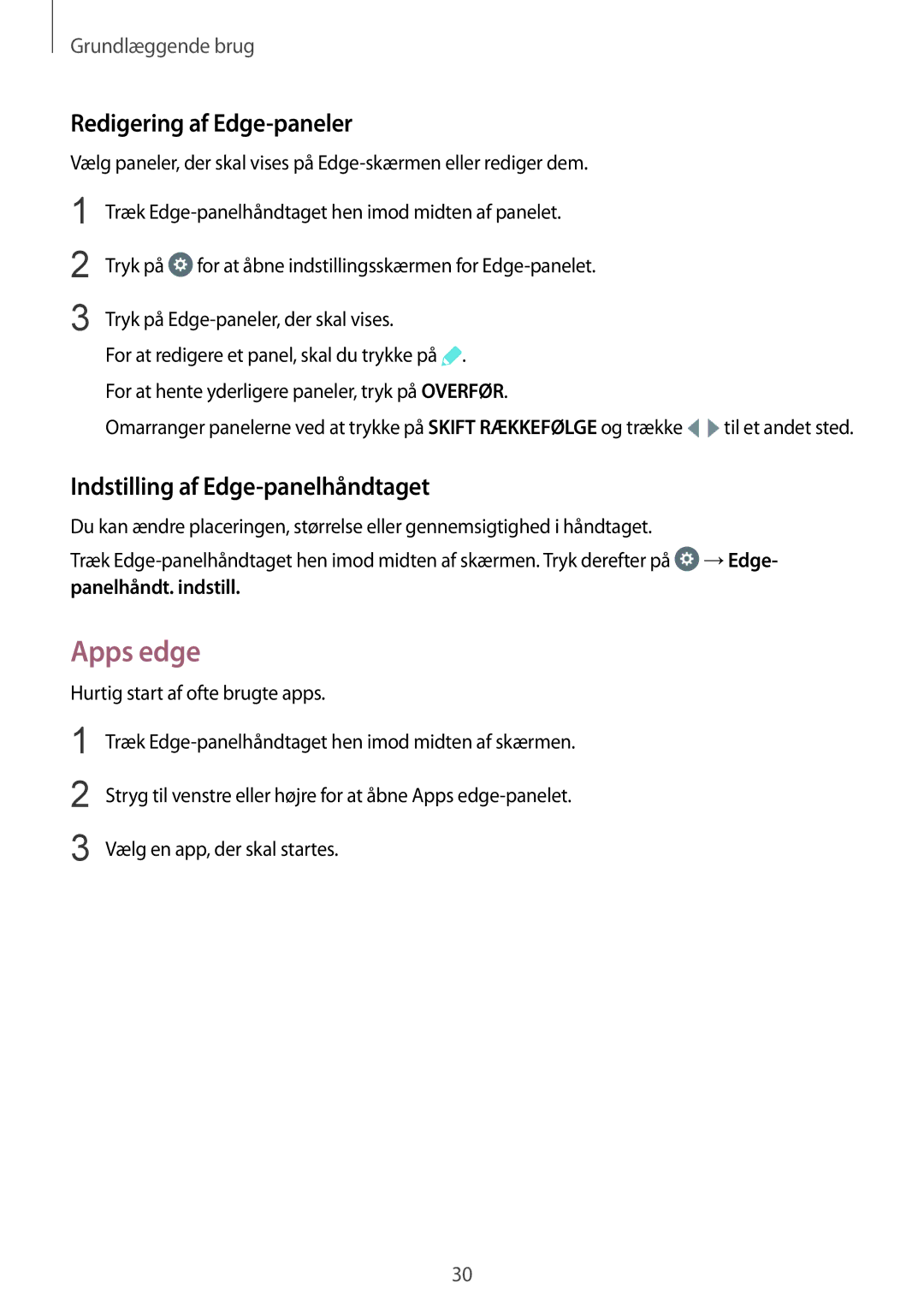 Samsung SM-G928FZSANEE Apps edge, Redigering af Edge-paneler, Indstilling af Edge-panelhåndtaget, Panelhåndt. indstill 