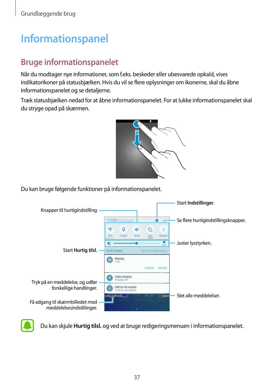 Samsung SM-G928FZDANEE, SM-G928FZSANEE, SM-G928FZKANEE manual Informationspanel, Bruge informationspanelet 