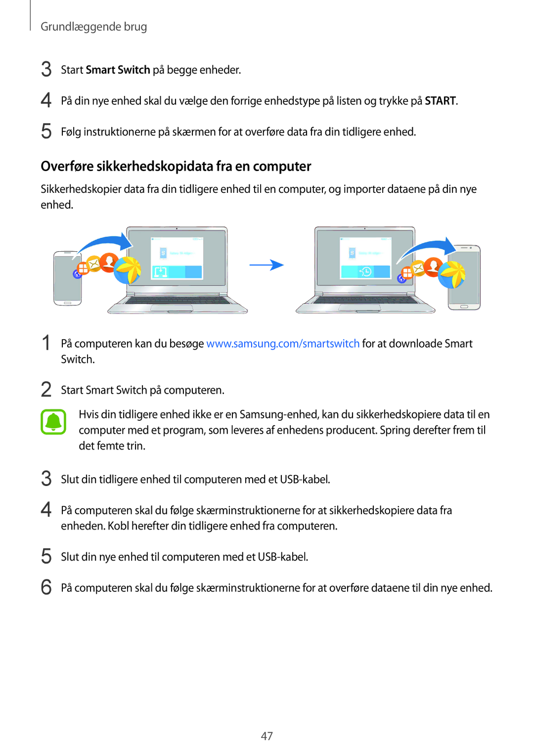 Samsung SM-G928FZKANEE Overføre sikkerhedskopidata fra en computer, Slut din nye enhed til computeren med et USB-kabel 