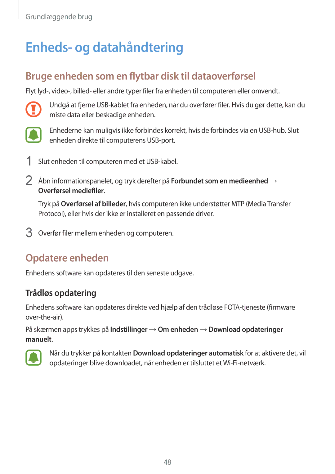 Samsung SM-G928FZSANEE Enheds- og datahåndtering, Bruge enheden som en flytbar disk til dataoverførsel, Opdatere enheden 