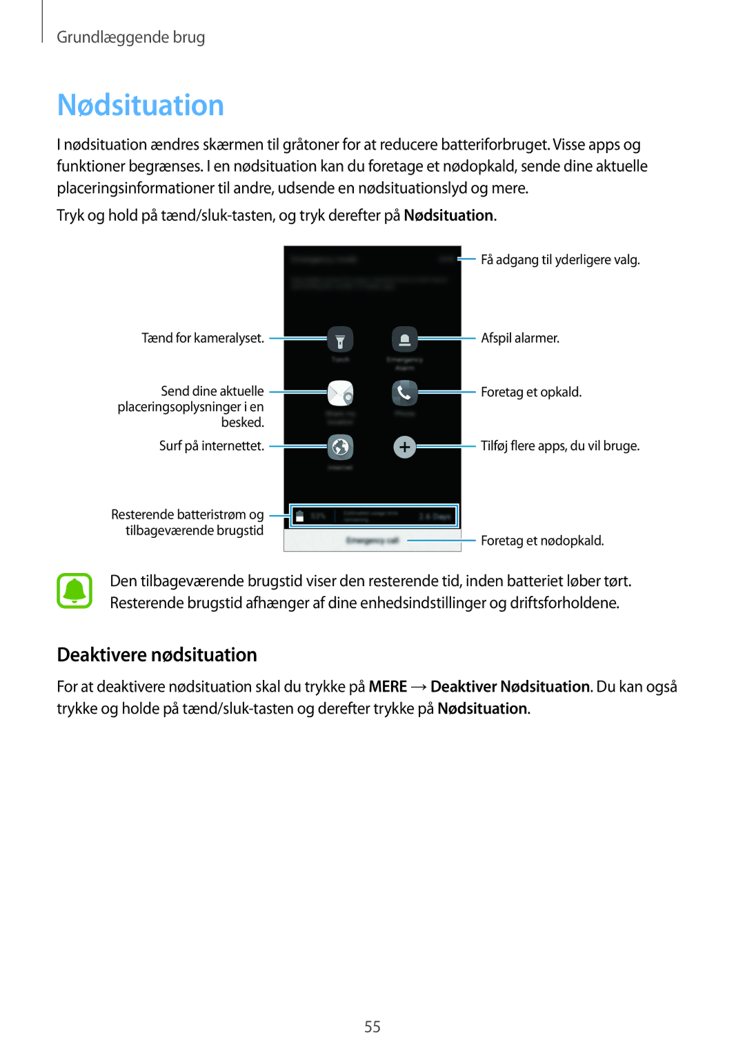 Samsung SM-G928FZDANEE, SM-G928FZSANEE, SM-G928FZKANEE manual Nødsituation, Deaktivere nødsituation 