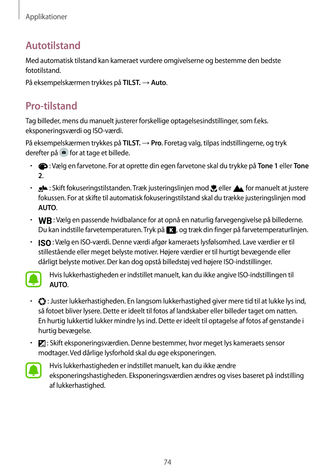 Samsung SM-G928FZKANEE, SM-G928FZSANEE, SM-G928FZDANEE manual Autotilstand, Pro-tilstand 