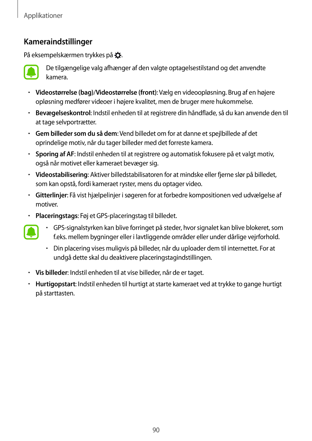 Samsung SM-G928FZSANEE, SM-G928FZDANEE, SM-G928FZKANEE manual Kameraindstillinger 