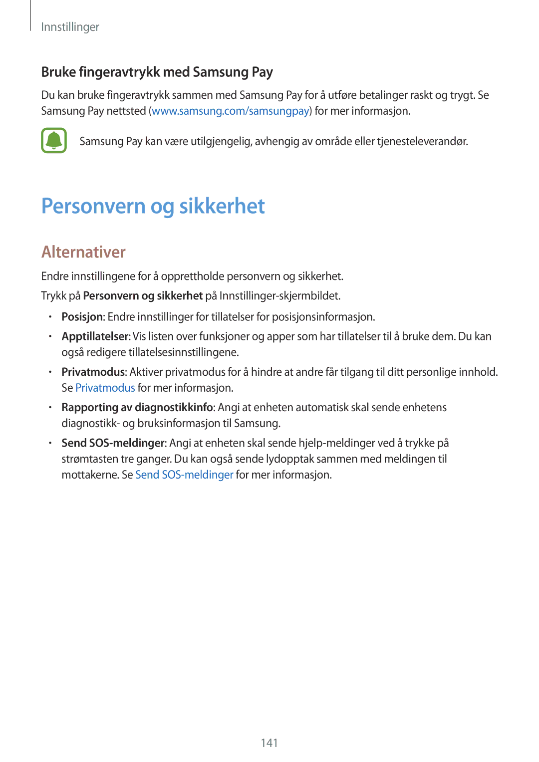 Samsung SM-G928FZSANEE, SM-G928FZDANEE, SM-G928FZKANEE manual Personvern og sikkerhet, Bruke fingeravtrykk med Samsung Pay 