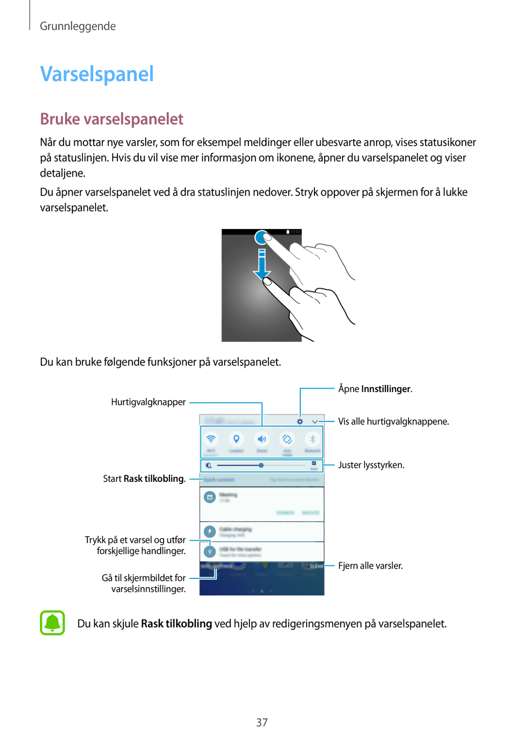Samsung SM-G928FZDANEE, SM-G928FZSANEE, SM-G928FZKANEE manual Varselspanel, Bruke varselspanelet 