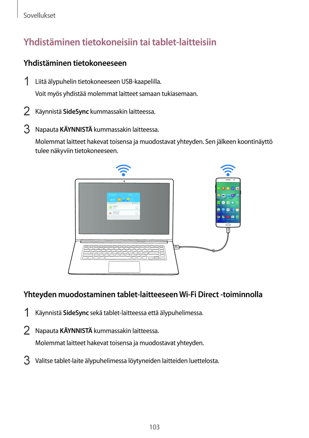 Samsung SM-G928FZDANEE, SM-G928FZSANEE Yhdistäminen tietokoneisiin tai tablet-laitteisiin, Yhdistäminen tietokoneeseen 