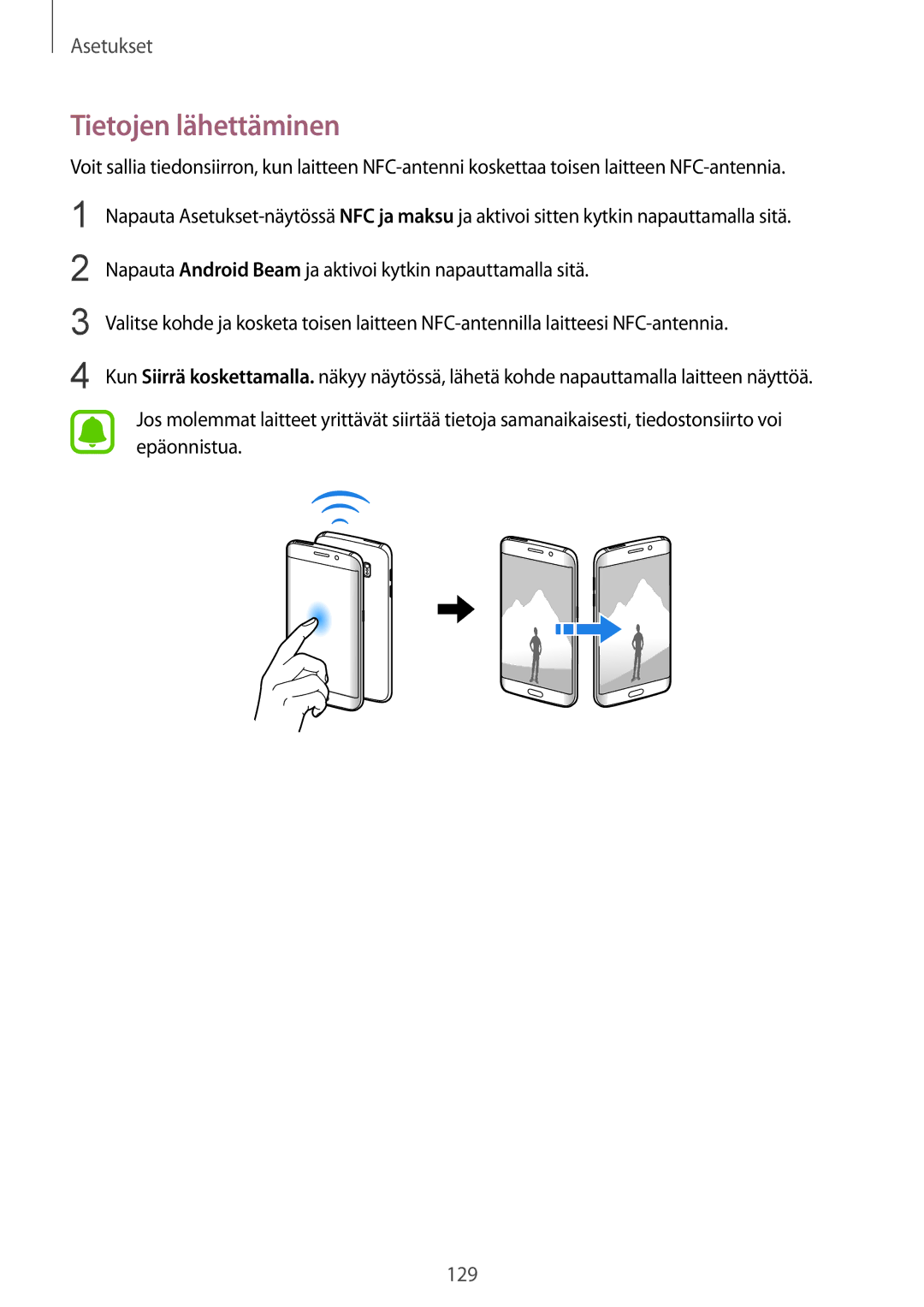 Samsung SM-G928FZSANEE, SM-G928FZDANEE, SM-G928FZKANEE manual Tietojen lähettäminen 