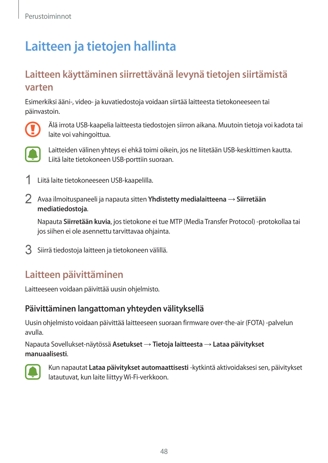 Samsung SM-G928FZSANEE, SM-G928FZDANEE manual Laitteen ja tietojen hallinta, Laitteen päivittäminen, Mediatiedostoja 