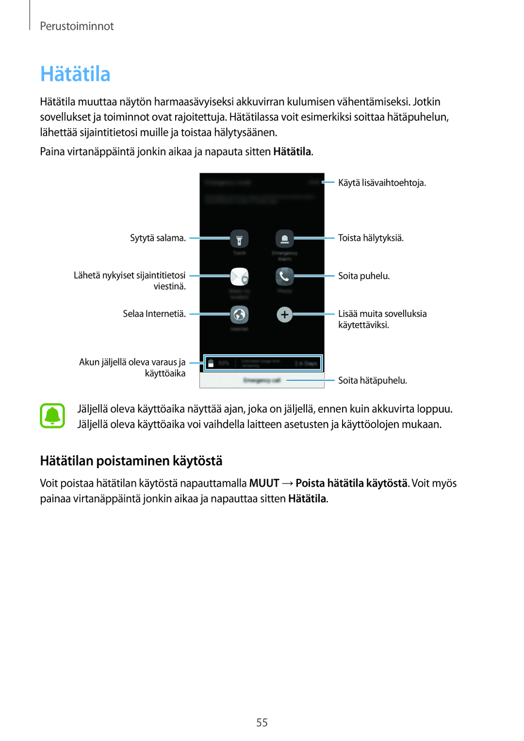 Samsung SM-G928FZDANEE, SM-G928FZSANEE, SM-G928FZKANEE manual Hätätilan poistaminen käytöstä 