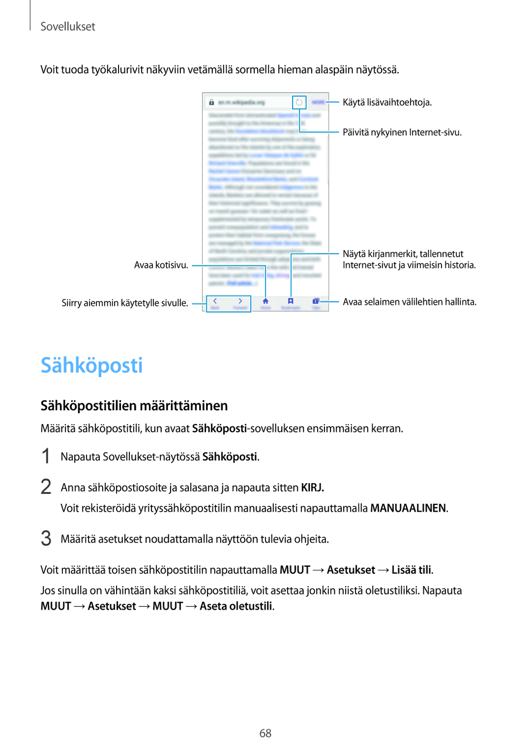 Samsung SM-G928FZKANEE, SM-G928FZSANEE, SM-G928FZDANEE manual Sähköpostitilien määrittäminen 