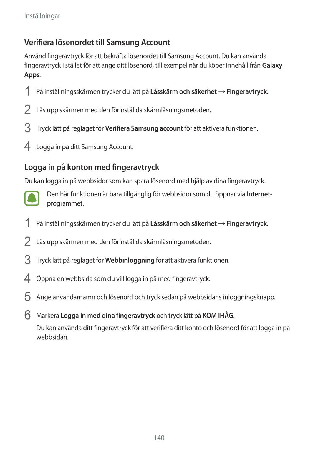 Samsung SM-G928FZKANEE, SM-G928FZSANEE Verifiera lösenordet till Samsung Account, Logga in på konton med fingeravtryck 