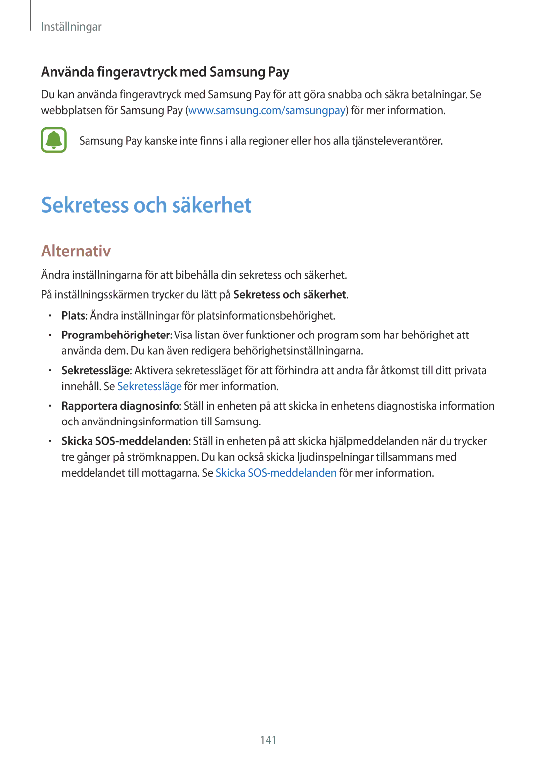 Samsung SM-G928FZSANEE, SM-G928FZDANEE, SM-G928FZKANEE manual Sekretess och säkerhet, Använda fingeravtryck med Samsung Pay 