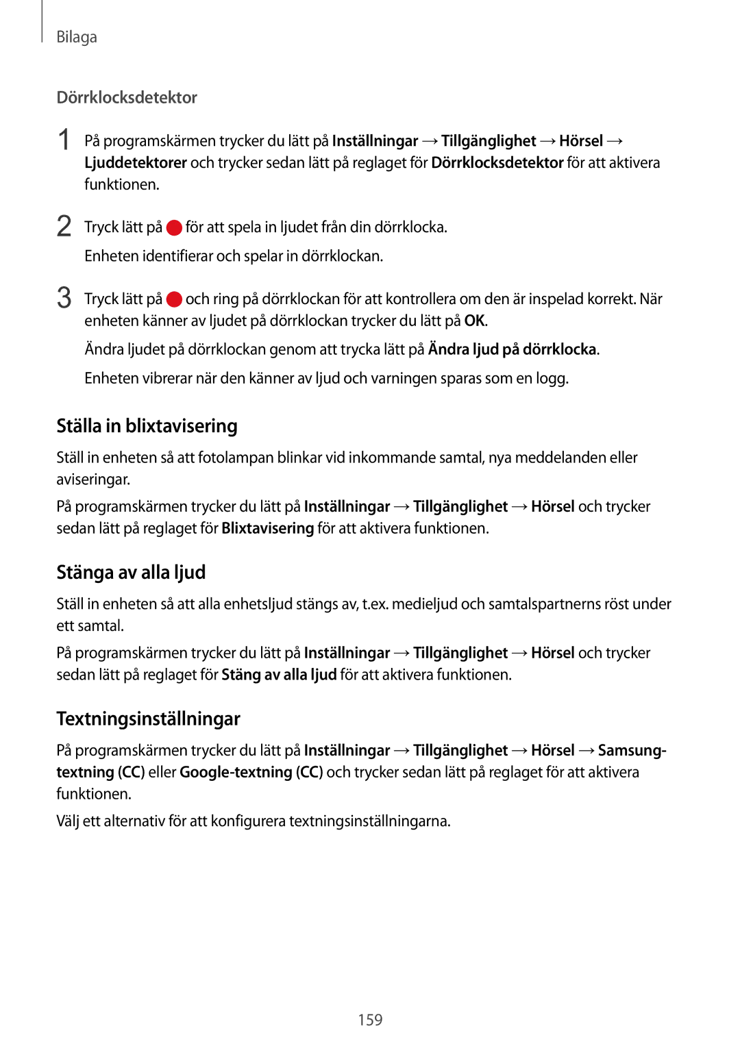 Samsung SM-G928FZSANEE, SM-G928FZDANEE manual Ställa in blixtavisering, Stänga av alla ljud, Textningsinställningar 