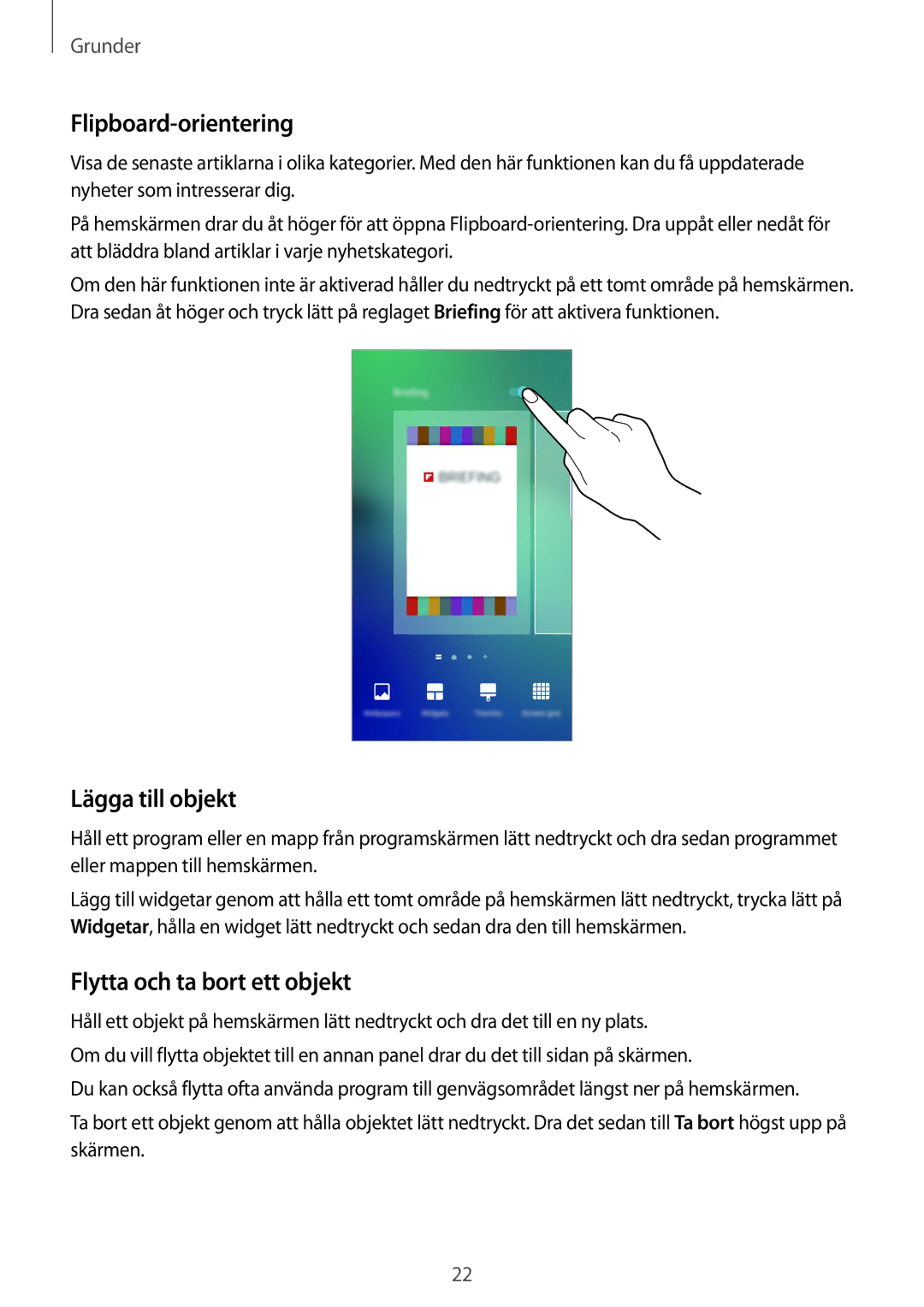 Samsung SM-G928FZDANEE, SM-G928FZSANEE manual Flipboard-orientering, Lägga till objekt, Flytta och ta bort ett objekt 