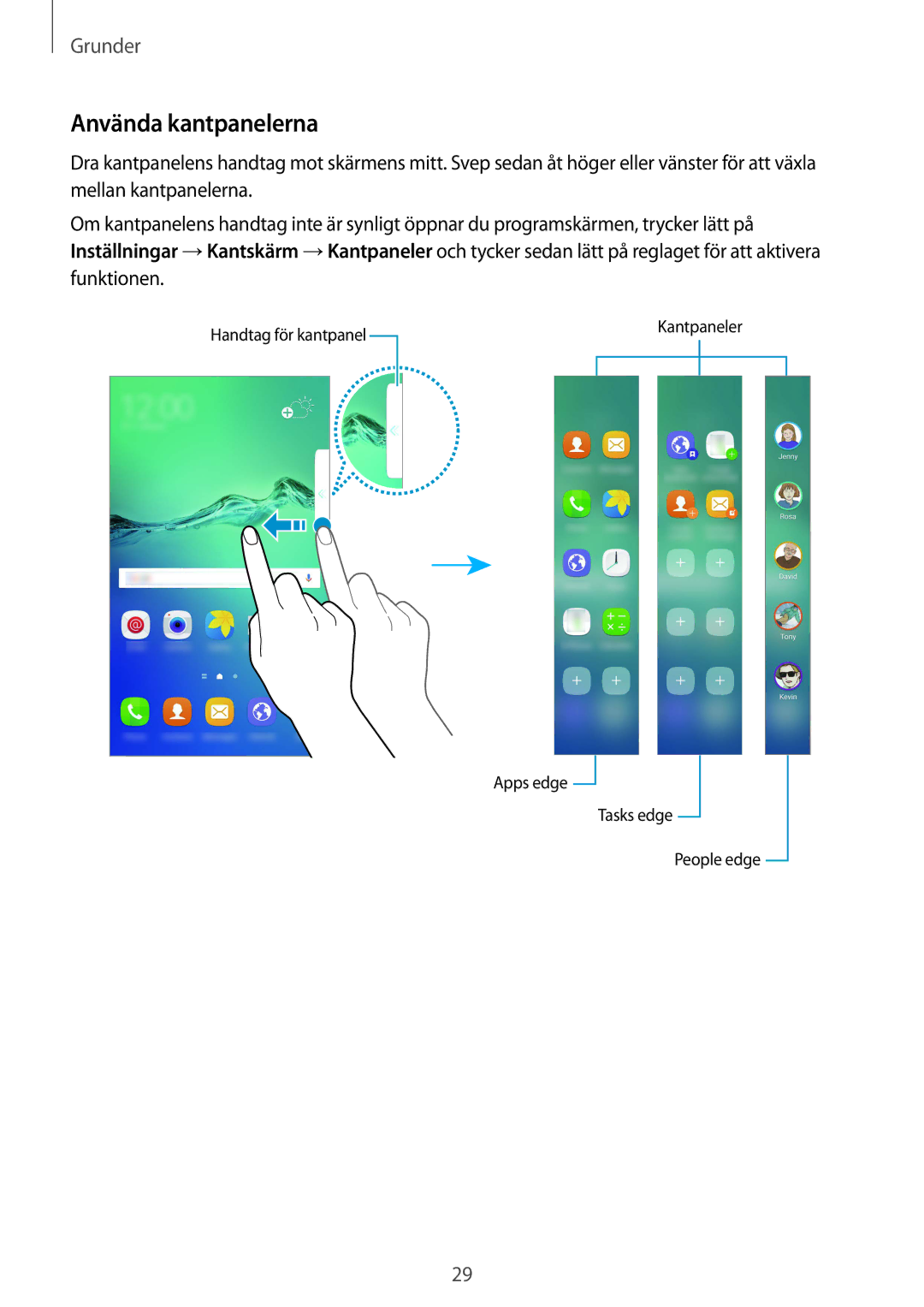 Samsung SM-G928FZKANEE, SM-G928FZSANEE, SM-G928FZDANEE manual Använda kantpanelerna 