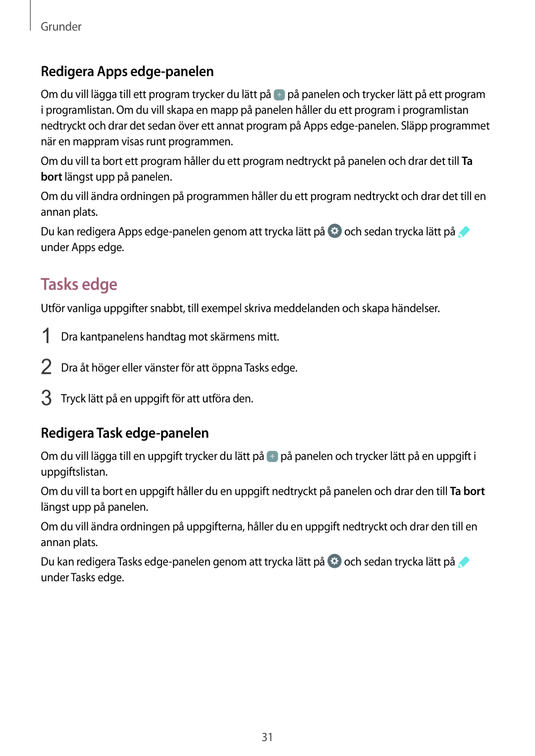 Samsung SM-G928FZDANEE, SM-G928FZSANEE, SM-G928FZKANEE Tasks edge, Redigera Apps edge-panelen, Redigera Task edge-panelen 