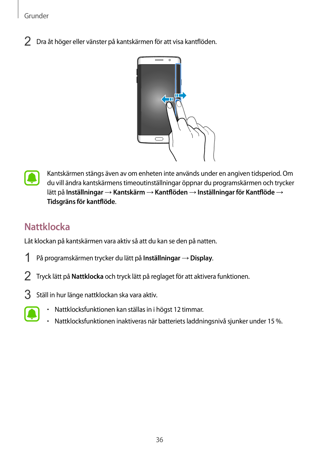 Samsung SM-G928FZSANEE, SM-G928FZDANEE, SM-G928FZKANEE manual Nattklocka 