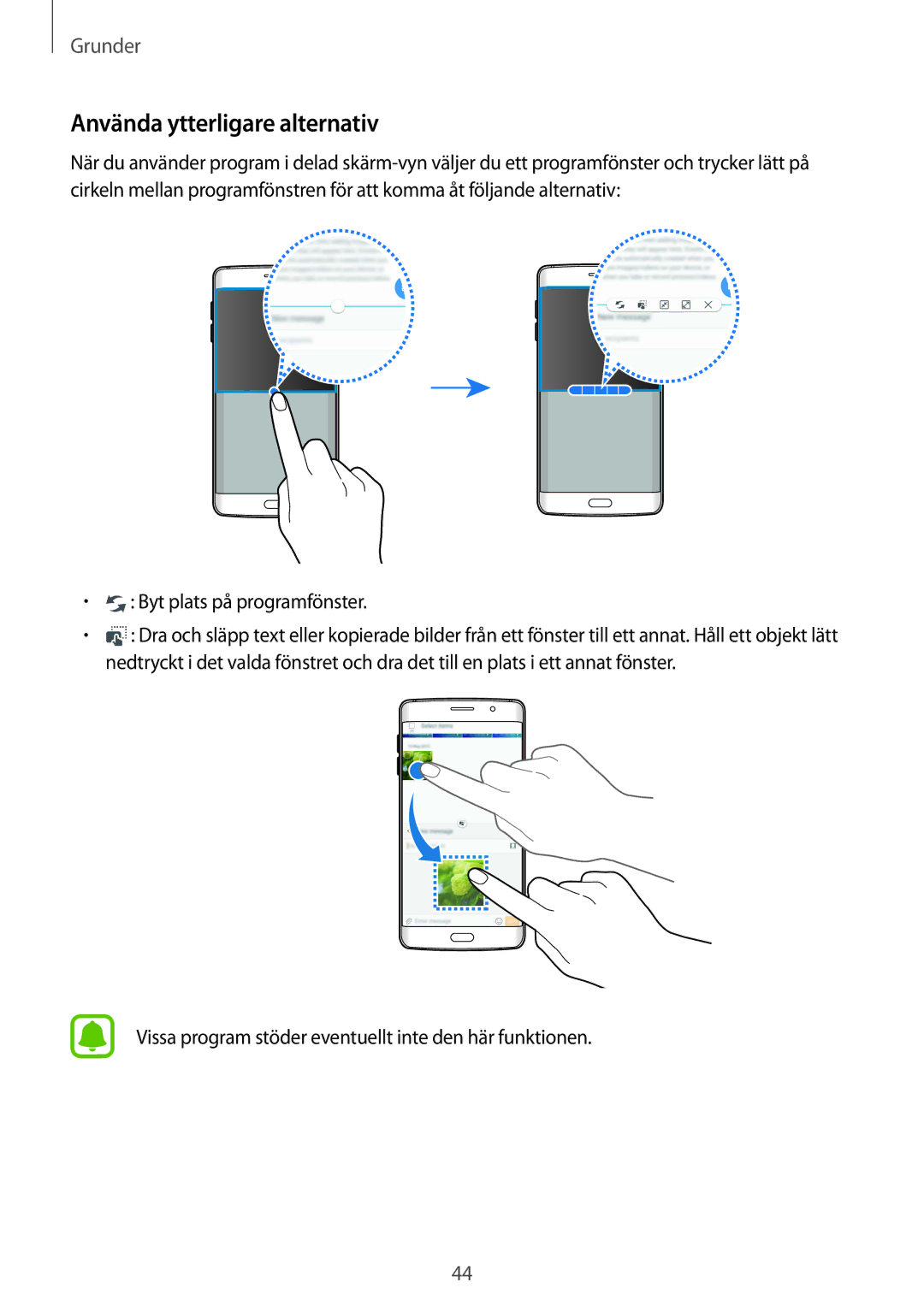 Samsung SM-G928FZKANEE, SM-G928FZSANEE, SM-G928FZDANEE manual Använda ytterligare alternativ, Byt plats på programfönster 