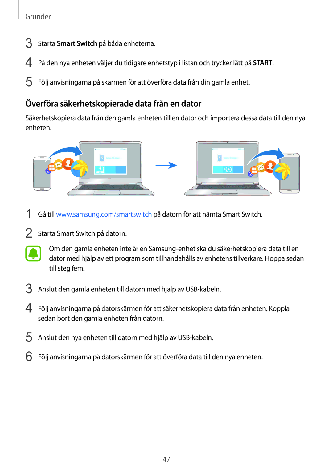 Samsung SM-G928FZKANEE, SM-G928FZSANEE, SM-G928FZDANEE manual Överföra säkerhetskopierade data från en dator 