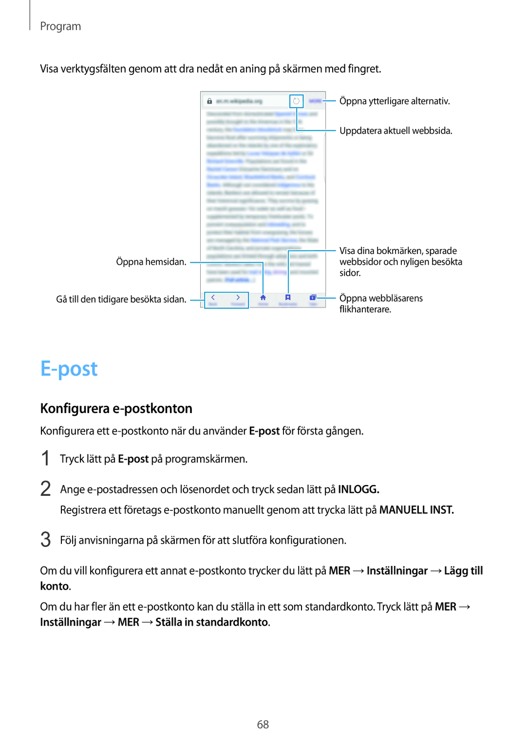 Samsung SM-G928FZKANEE, SM-G928FZSANEE, SM-G928FZDANEE manual Post, Konfigurera e-postkonton 