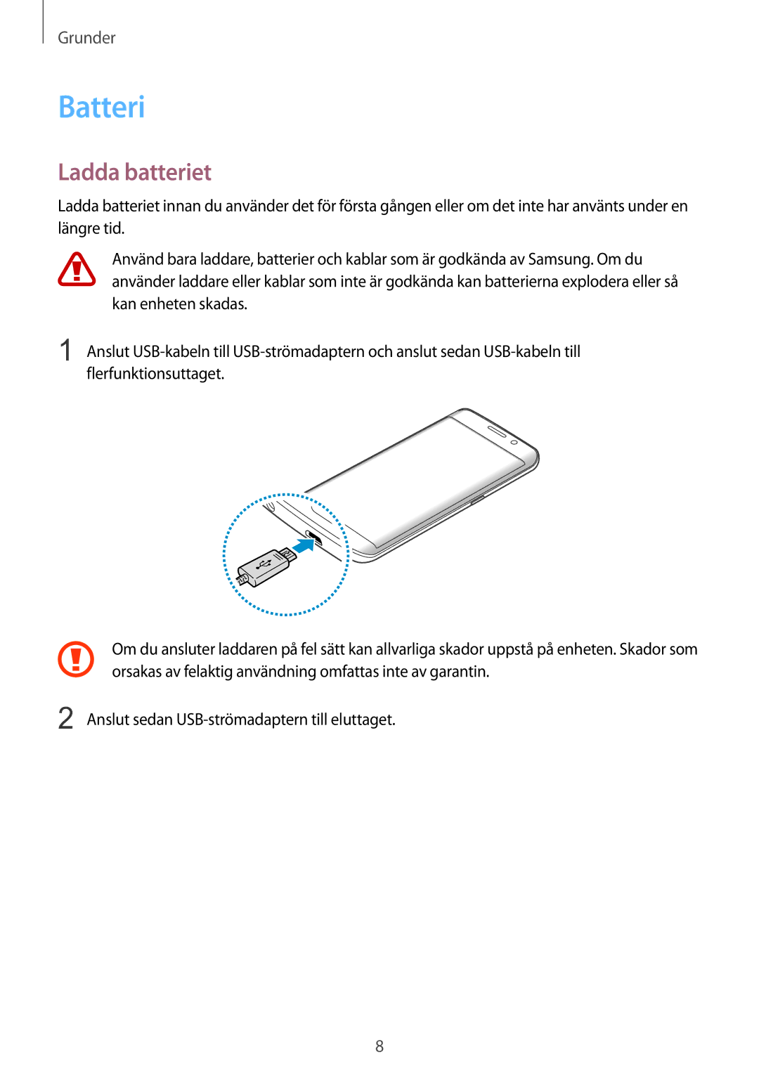 Samsung SM-G928FZKANEE, SM-G928FZSANEE, SM-G928FZDANEE manual Batteri, Ladda batteriet 