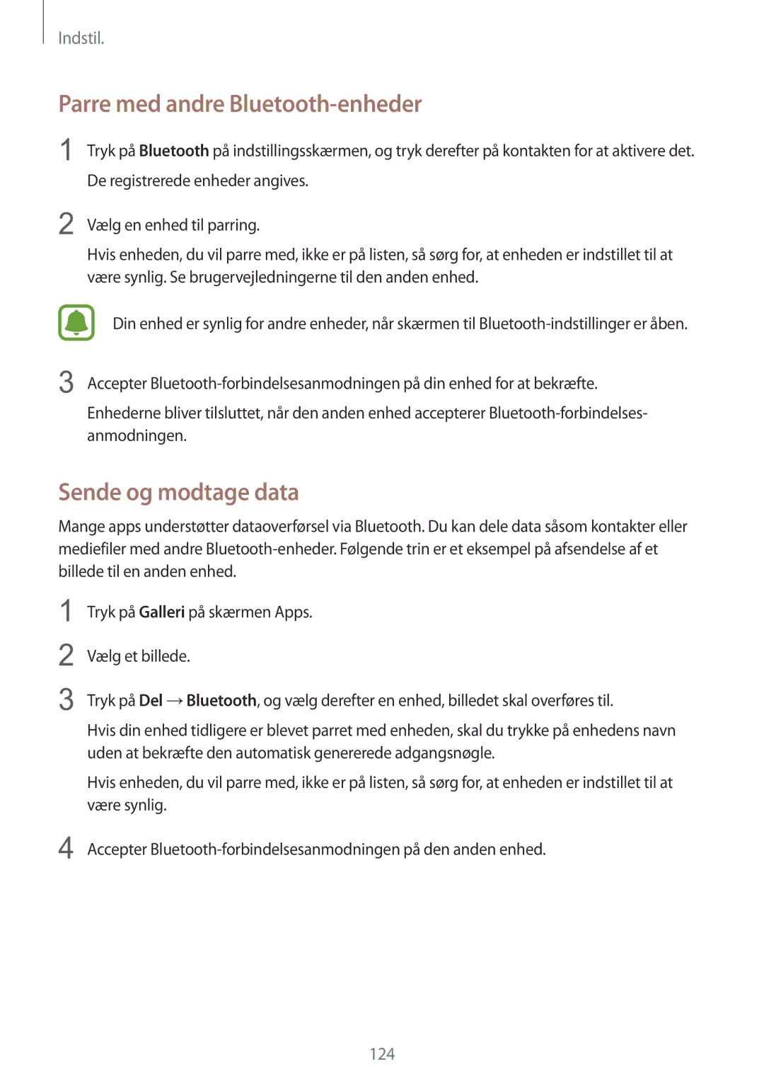 Samsung SM-G928FZDANEE, SM-G928FZSANEE, SM-G928FZKANEE manual Parre med andre Bluetooth-enheder, Sende og modtage data 