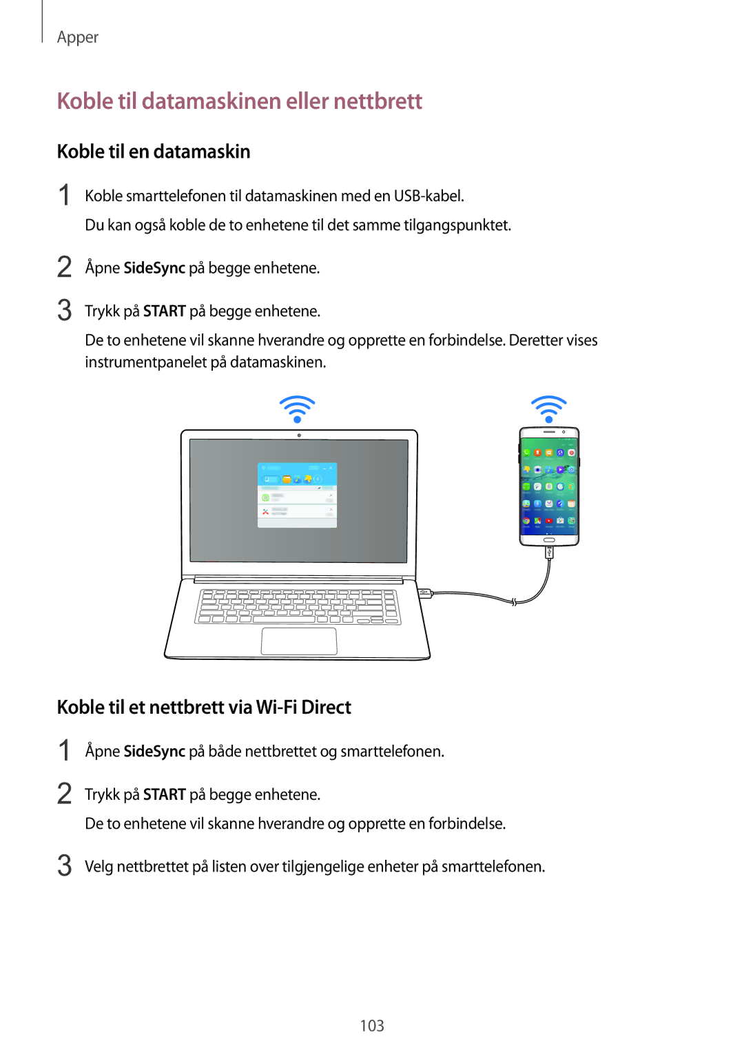 Samsung SM-G928FZDANEE, SM-G928FZSANEE, SM-G928FZKANEE manual Koble til datamaskinen eller nettbrett, Koble til en datamaskin 