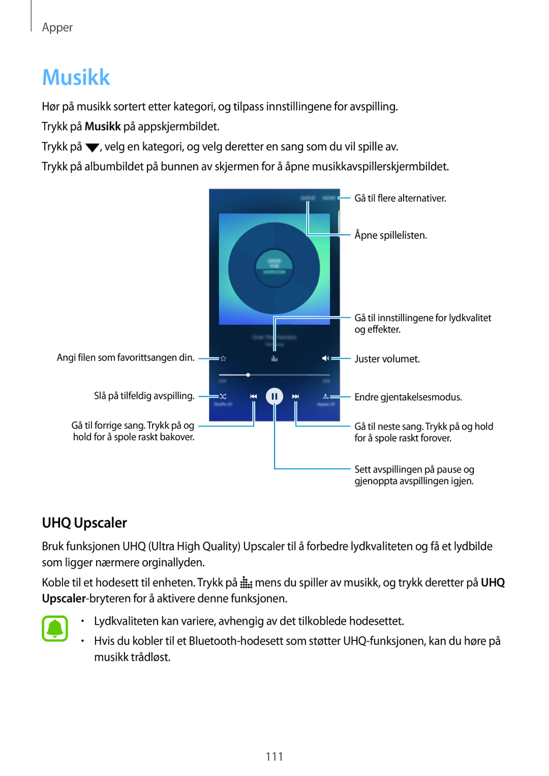 Samsung SM-G928FZSANEE, SM-G928FZDANEE, SM-G928FZKANEE manual Musikk, UHQ Upscaler 