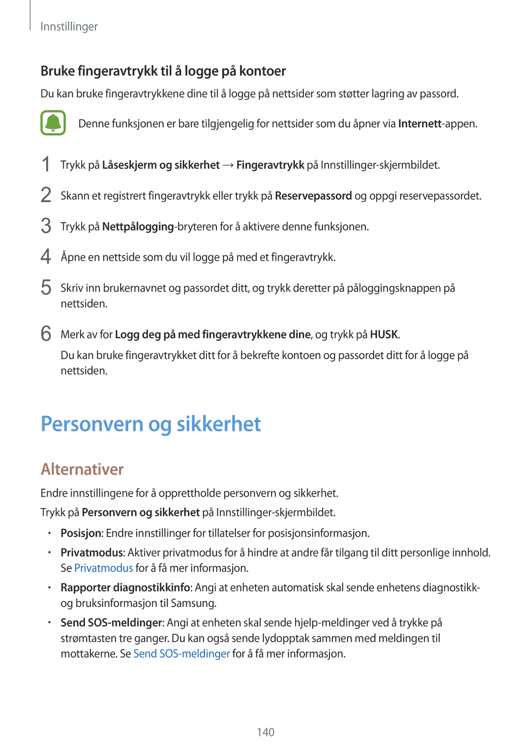 Samsung SM-G928FZKANEE, SM-G928FZSANEE, SM-G928FZDANEE Personvern og sikkerhet, Bruke fingeravtrykk til å logge på kontoer 