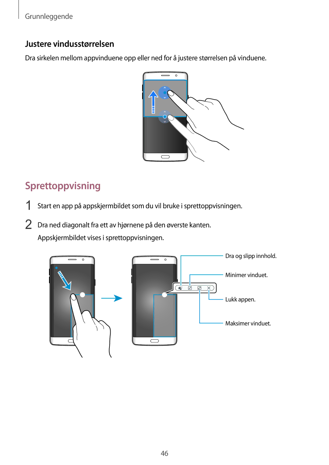 Samsung SM-G928FZDANEE, SM-G928FZSANEE, SM-G928FZKANEE manual Sprettoppvisning, Justere vindusstørrelsen 