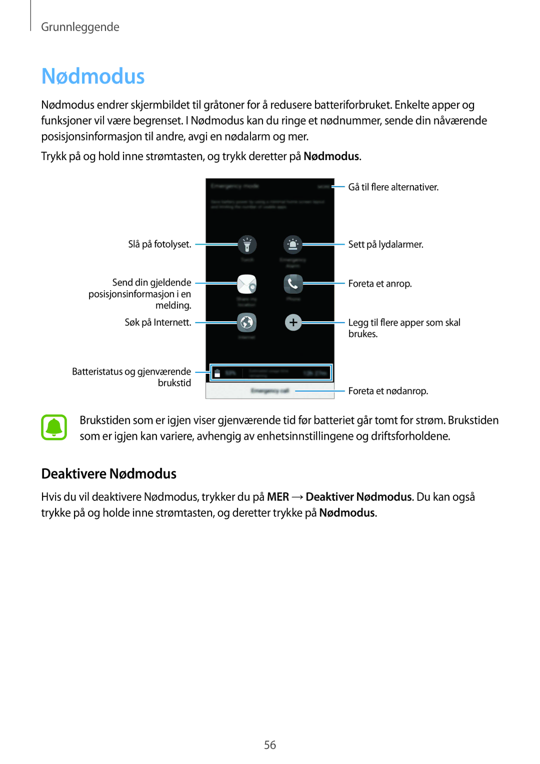 Samsung SM-G928FZKANEE, SM-G928FZSANEE, SM-G928FZDANEE manual Deaktivere Nødmodus 