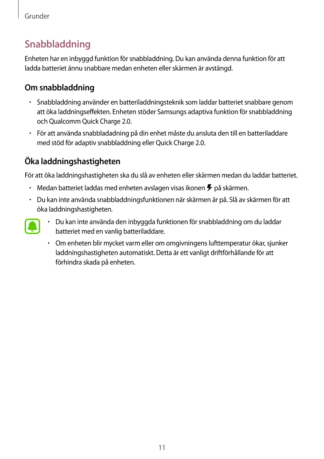 Samsung SM-G928FZKANEE, SM-G928FZSANEE, SM-G928FZDANEE manual Snabbladdning, Om snabbladdning, Öka laddningshastigheten 