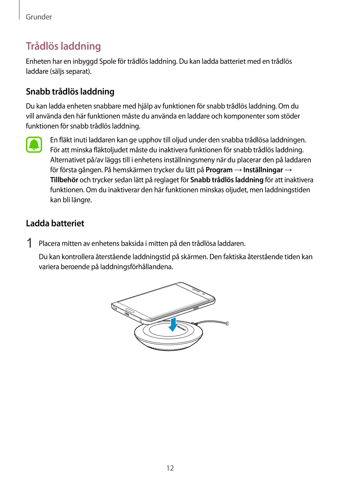 Samsung SM-G928FZSANEE, SM-G928FZDANEE, SM-G928FZKANEE manual Trådlös laddning, Snabb trådlös laddning, Ladda batteriet 