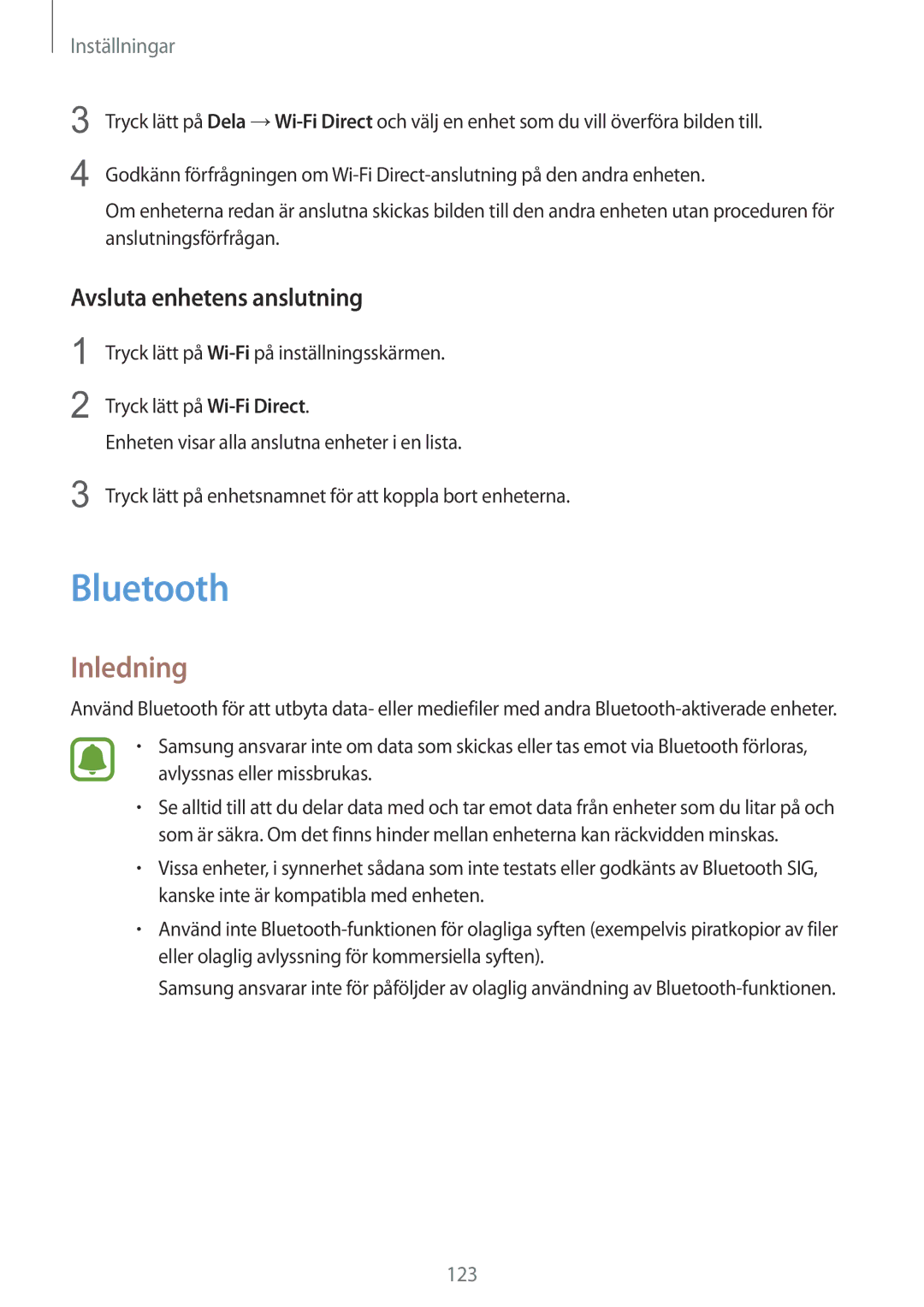 Samsung SM-G928FZSANEE, SM-G928FZDANEE, SM-G928FZKANEE manual Bluetooth, Avsluta enhetens anslutning 