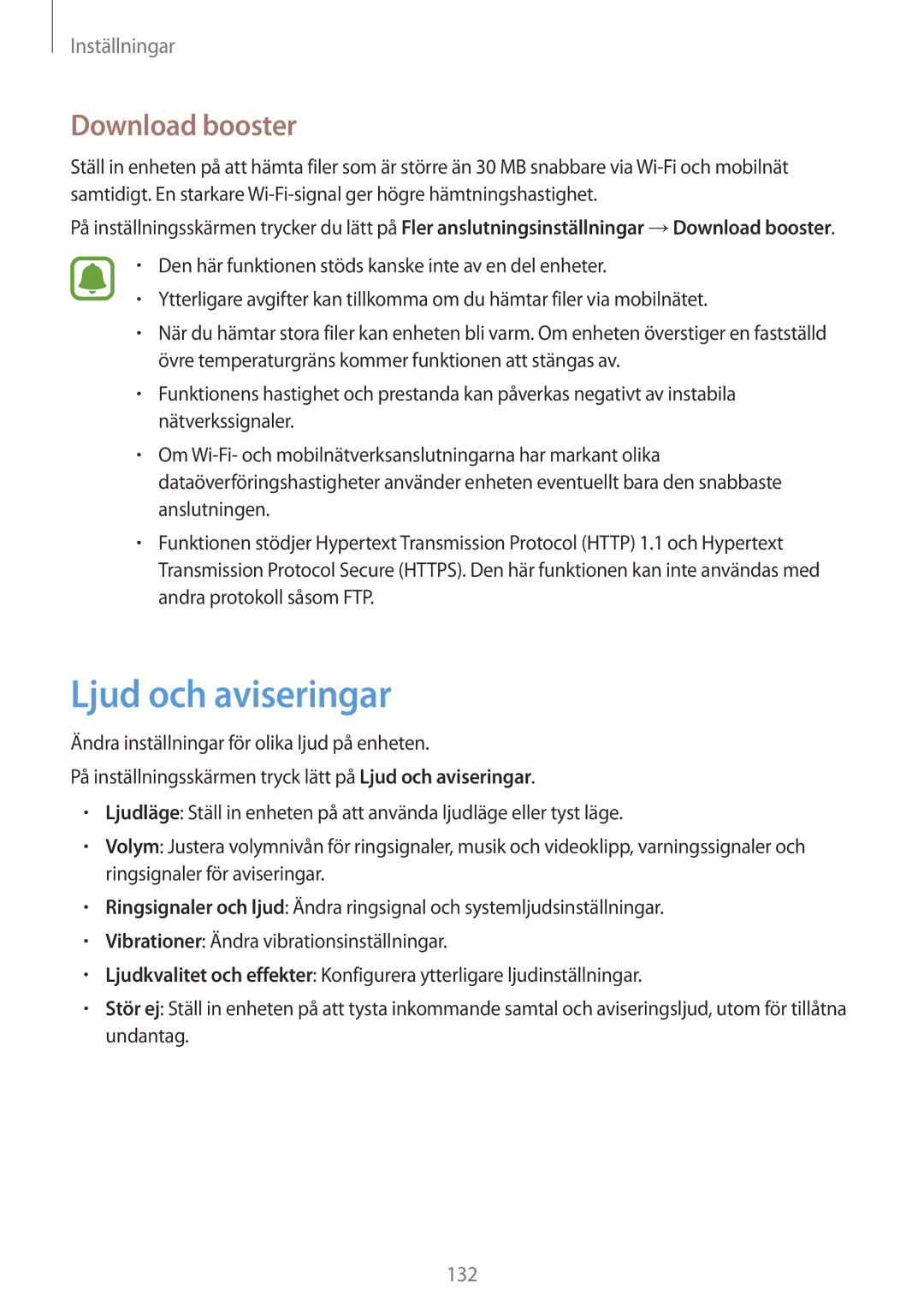 Samsung SM-G928FZSANEE, SM-G928FZDANEE, SM-G928FZKANEE manual Ljud och aviseringar, Download booster 